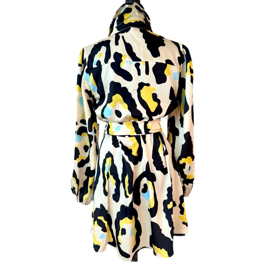 SHEIN ~ Stylish Collared Long Sleeve Belted Abstract Print Dress size S - Picture 4 of 8